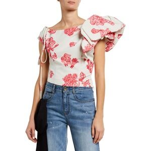 Hellessy 'Jazmin' Asymmetrical Side Ruffled Blouse Floral Size 14